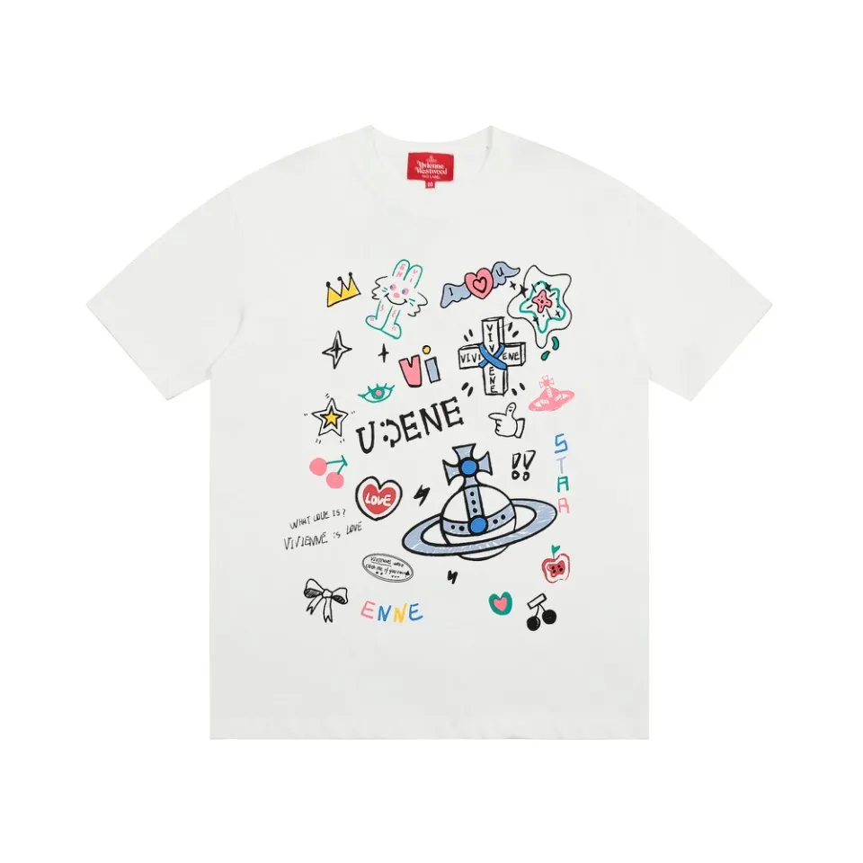 VIVI 158# vivienne west wood West Queen Vivian Saturn personalized graffiti short sleeves Size: XS-L